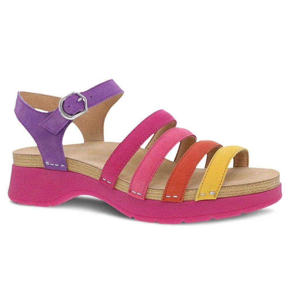 Dansko Roxie Platform Sandals 7 Rainbow Milled Nubuck Leather Dopamine Kidcore